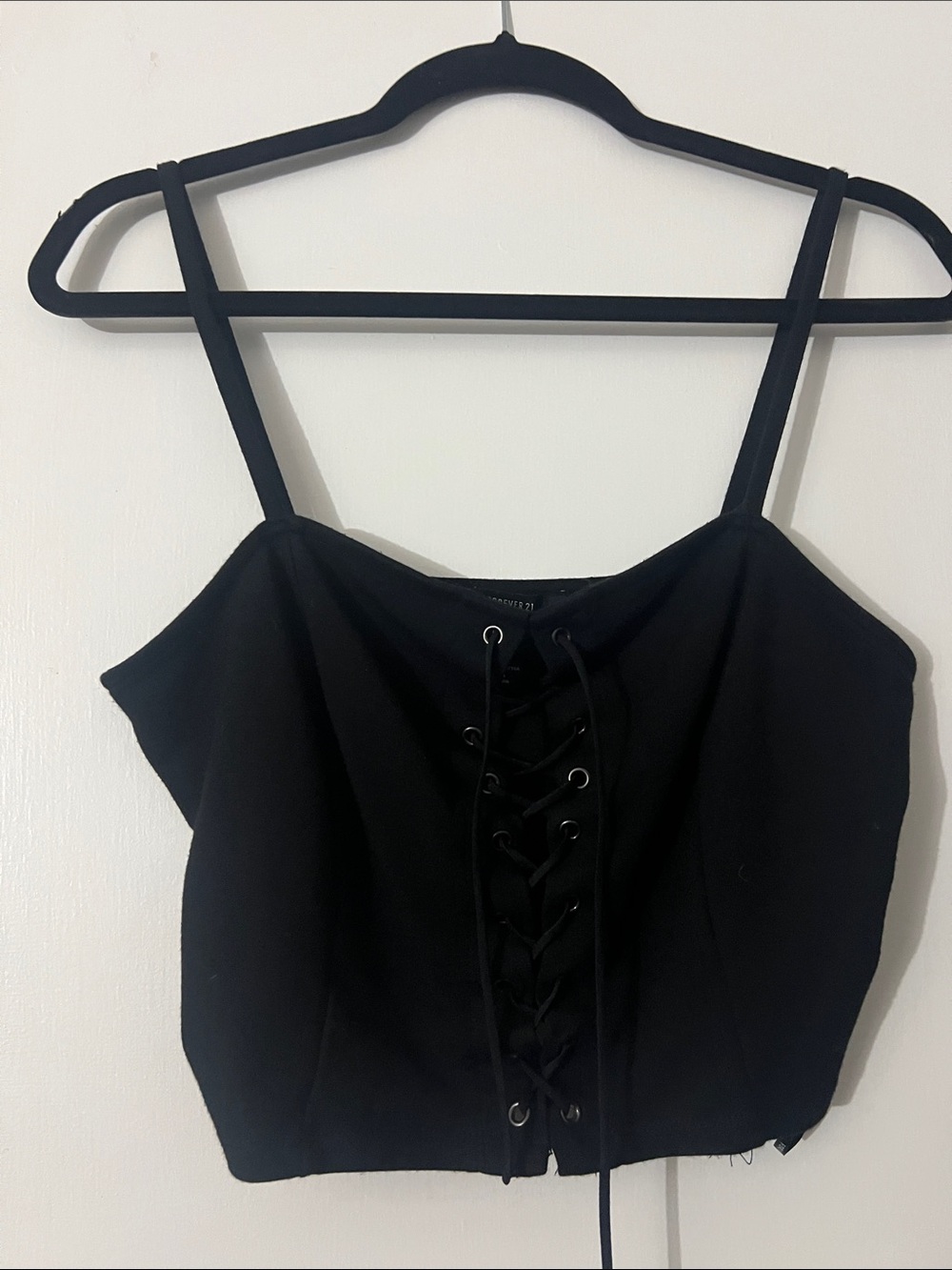 Forever 21 Black Lace-Up Spaghetti Strap Crop Camisole
